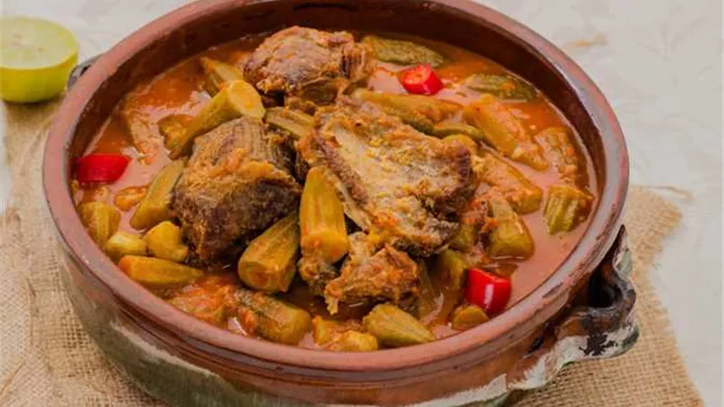 طريقة عمل طاجن البامية باللحمة الضاني
