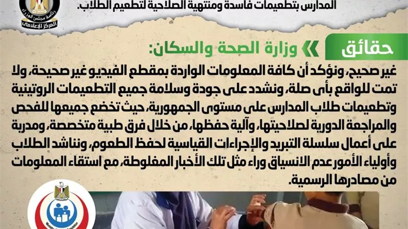 الحكومة تكشف حقيقة إمداد المدارس بتطعيمات فاسدة ومنتهية الصلاحية لتطعيم الطلاب