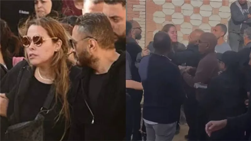 جنازة محمد رحيم تتحول لساحة مشاجرات بين زوجته وعائلته وتامر حسني يتدخل (صور)