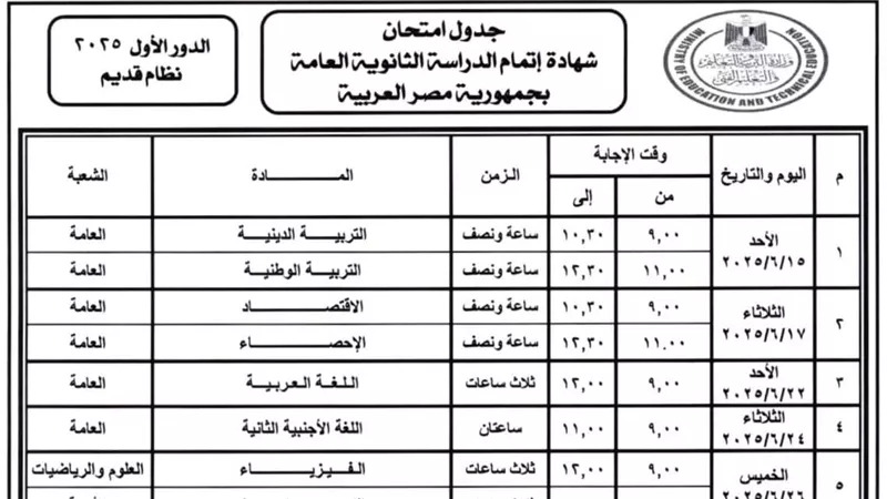 «هيرنيوز» تنشر جداول امتحانات الثانوية العامة 2025