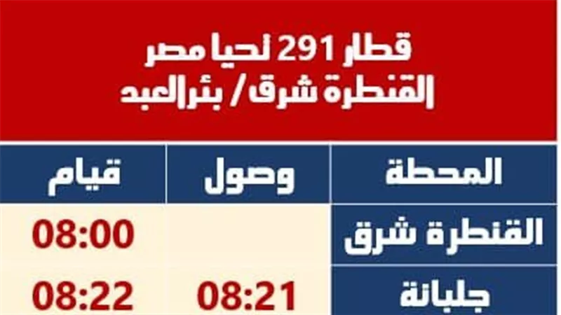تعديل مواعيد القطارات على خط القنطرة شرق ـ بئر العبد والعكس