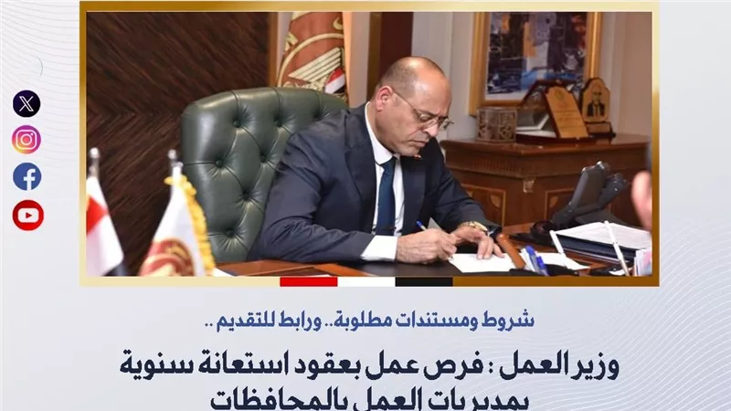 شروط ومستندات مطلوبة ورابط للتقديم.. فرص عمل بعقود استعانة سنوية بمديريات العمل بالمحافظات