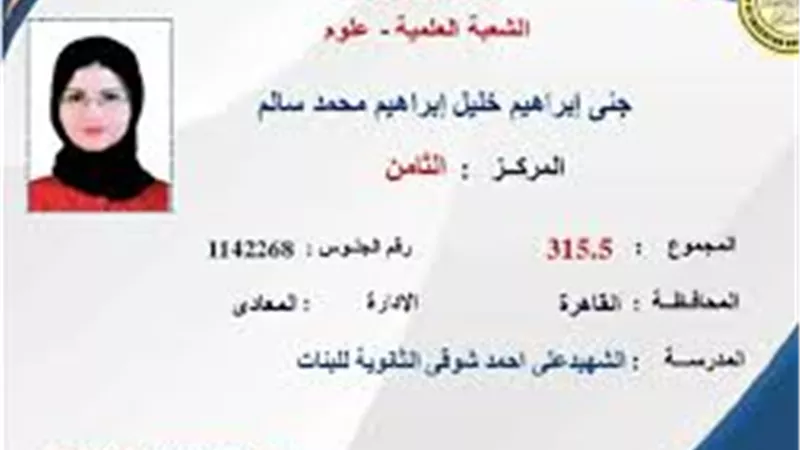 جنى إبراهيم: حصلت على المركز الثامن في أوائل الثانوية العامة بهذه الخطة