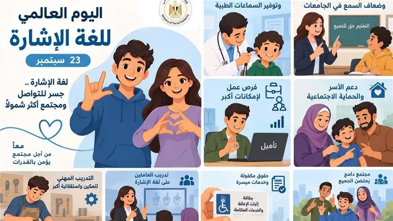 التضامن الاجتماعي:  تقديم خدمات تنمية المهارات اللغوية والتأهيل للصم وضعاف السمع من خلال 125 مركزًا لغويًا على مستوى الجمهورية