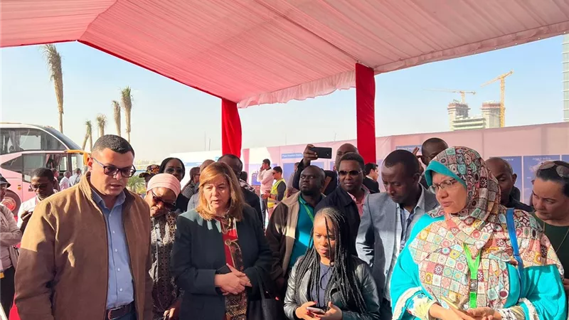 مي عبد الحميد تعمل بالفأس مع الأفارقة في العاصمة الإدارية.. صور