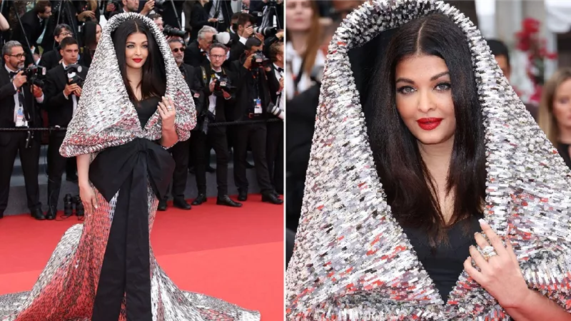 نجمة بوليوود آيشواريا راي بثوب فضي غريب في مهرجان كان السينمائي 