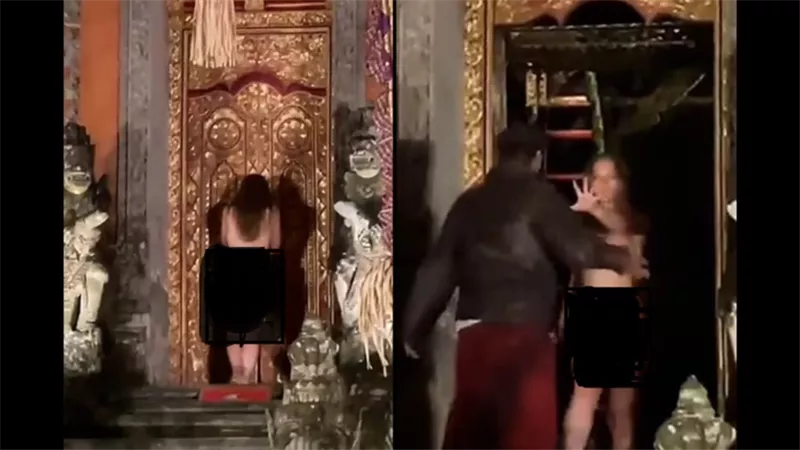 سائحة تفاجئ زوار معبد ديني بالتخلي عن ملابسها