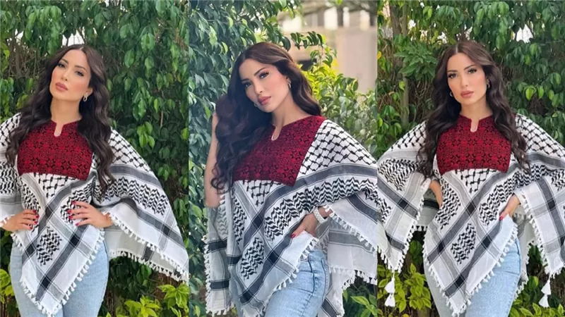 نسرين طافش تبهر الجمهور بإطلالة مستوحاة من الكوفية الفلسطينية (صور)  