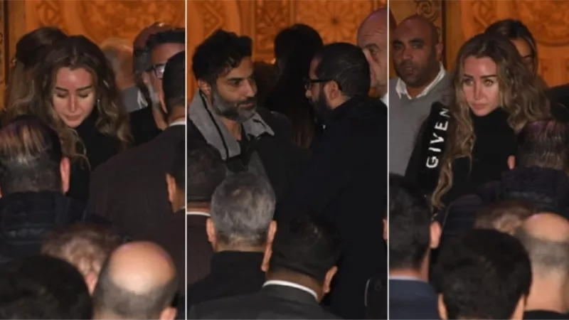 هنا الزاهد وأحمد فهمي يلتقيان بعد طلاقهما في عزاء شقيق أحمد حلمي (صور)